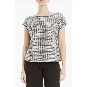 Max Studio Small Black & White Tweed Houndstooth Shapeless Career Top Work Wear